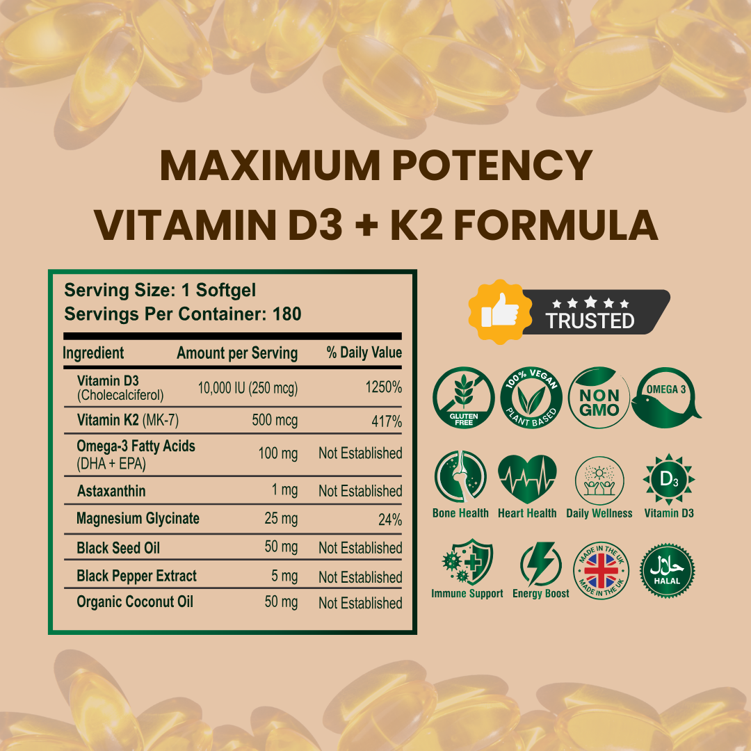 D3 + K2 Softgels with Coconut Oil – Premium Dietary Supplement