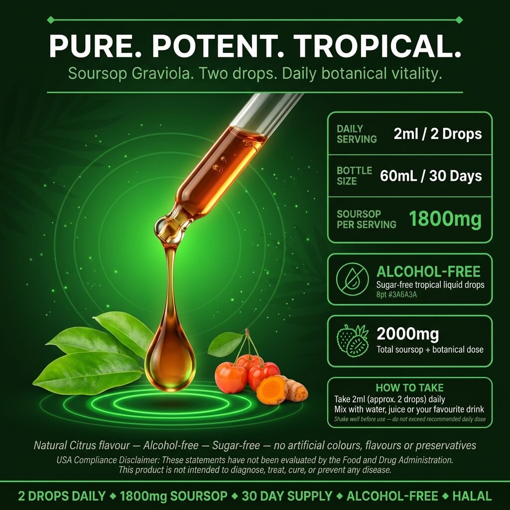Graviola Soursop Liquid Drops 2000mg – Acerola Cherry, Turmeric & Black Pepper