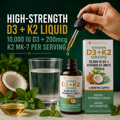 Vitamin D3 + K2 Drops 10,000 IU – K2 MK7 200mcg with Organic MCT Coconut Oil
