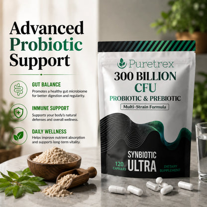 300 Billion CFU Probiotic & Prebiotic – Multi-Strain Synbiotic Ultra Formula