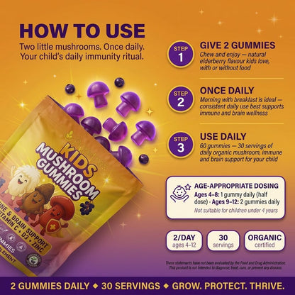 Kids Mushroom Gummies – Immune & Brain Support with Vitamin C, D3 & Zinc
