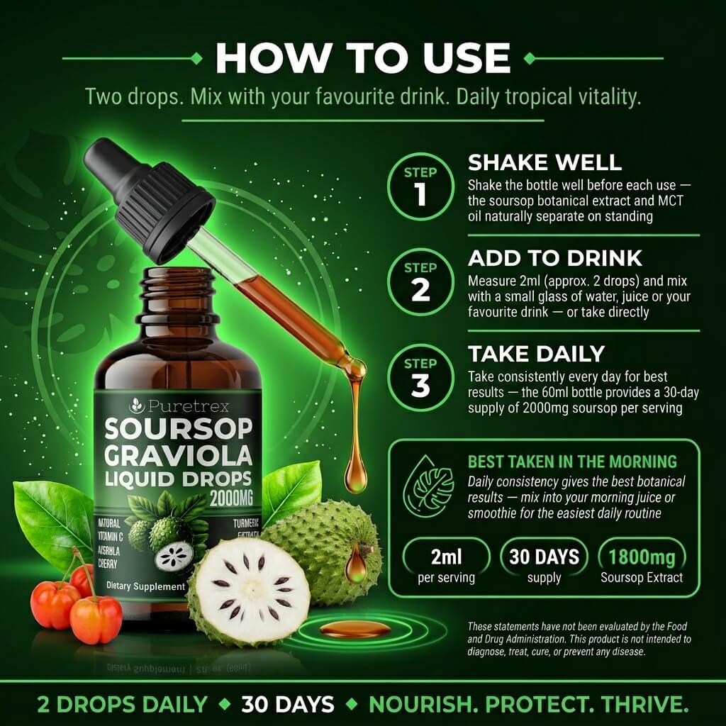 Graviola Soursop Liquid Drops 2000mg – Acerola Cherry, Turmeric & Black Pepper