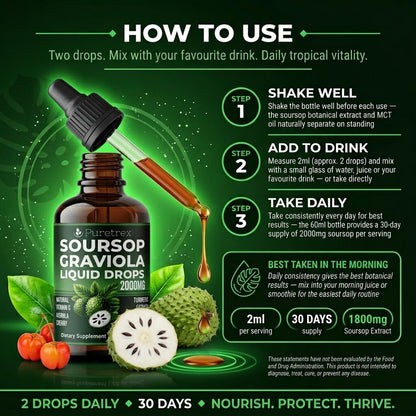 Graviola Soursop Liquid Drops 2000mg – Acerola Cherry, Turmeric & Black Pepper