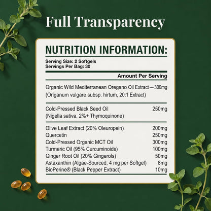 Wild Oil of Oregano 6000mg – 95% Carvacrol with Black Seed Oil & Turmeric | 60 Softgels