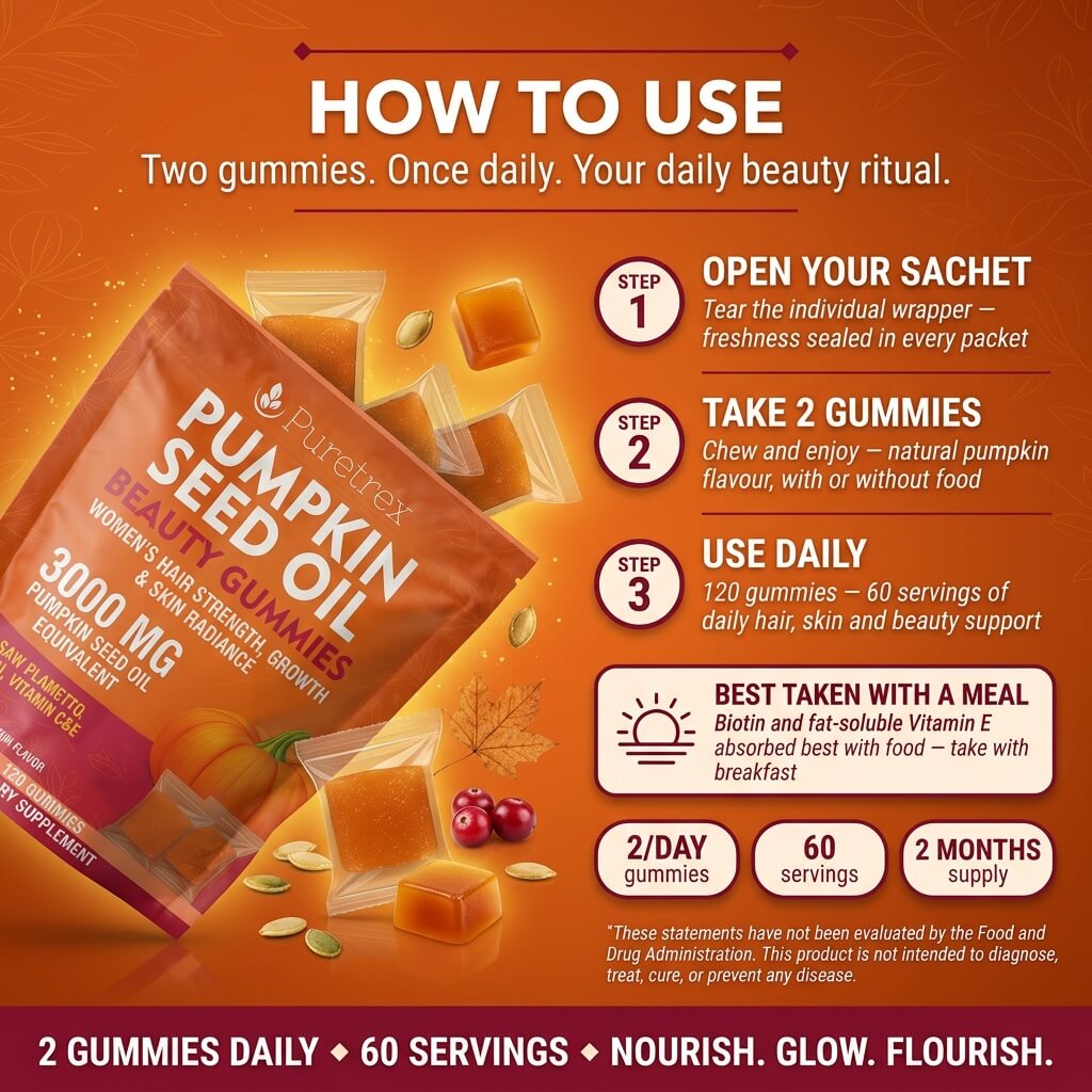 Pumpkin Seed Oil Gummies for Women – Biotin, Saw Palmetto & Vitamins C & E
