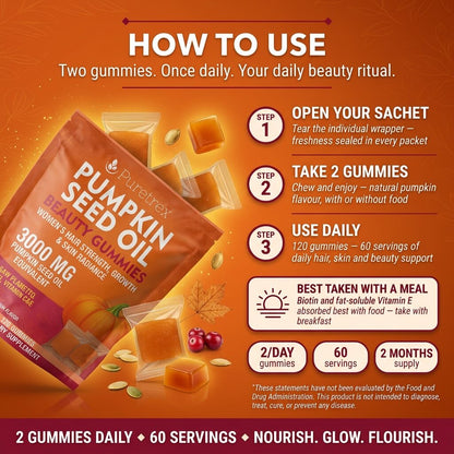 Pumpkin Seed Oil Gummies for Women – Biotin, Saw Palmetto & Vitamins C & E