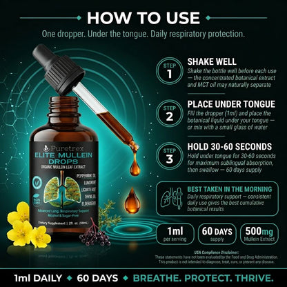 Elite Mullein Drops – Organic Mullein Leaf with Peppermint, Lungwort & Thyme