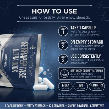 Serrapeptase Ultra 300,000 SPU – Enteric Coated Vegan Capsules