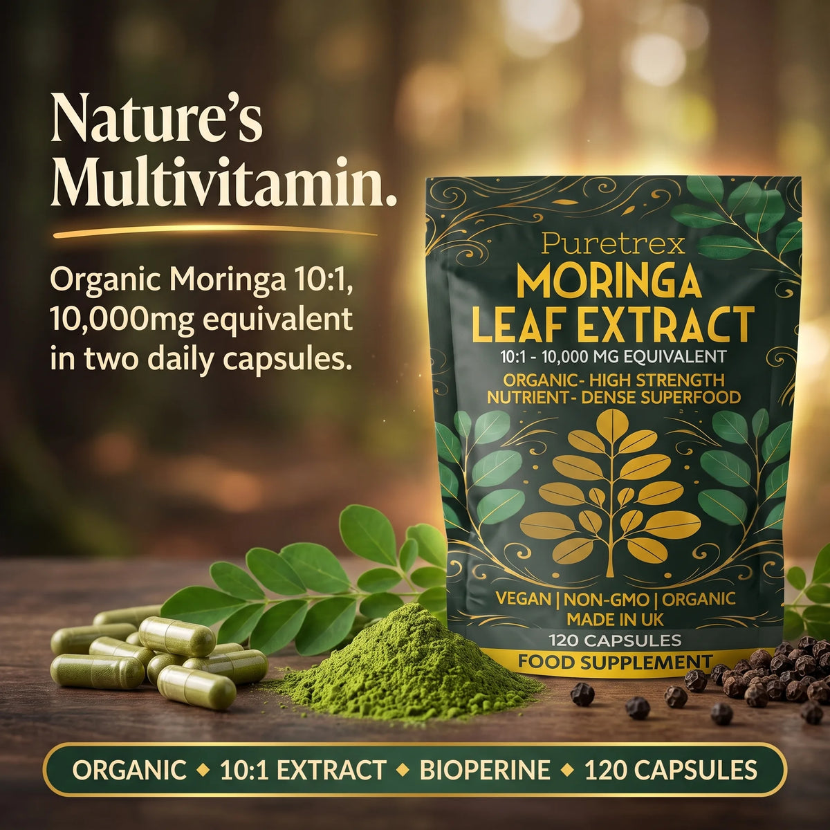 Organic Moringa Leaf Capsules – 10,000mg High Strength Extract