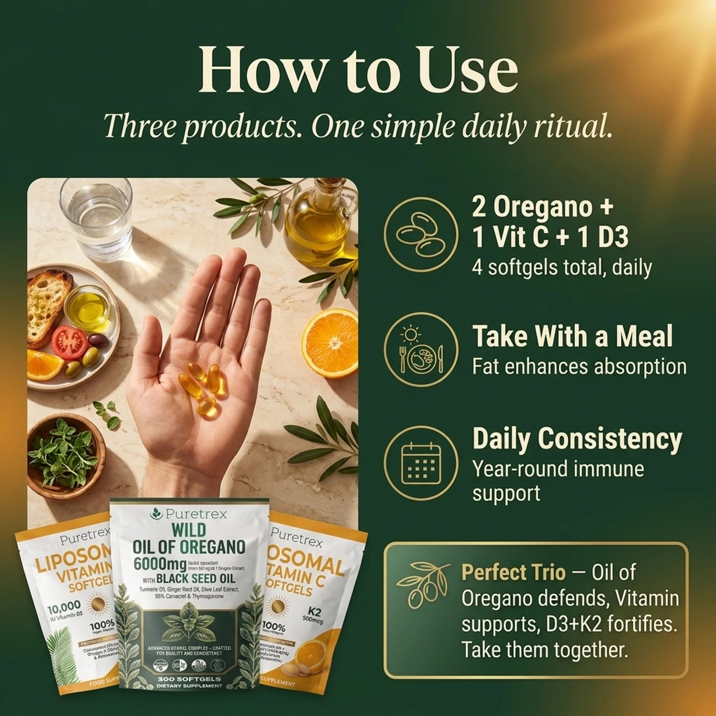 Immune Defense Triple Stack — Oil of Oregano + Liposomal Vitamin C + D3+K2