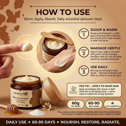 Beef Tallow Face & Body Cream – Collagen, Manuka Honey & Emu Oil