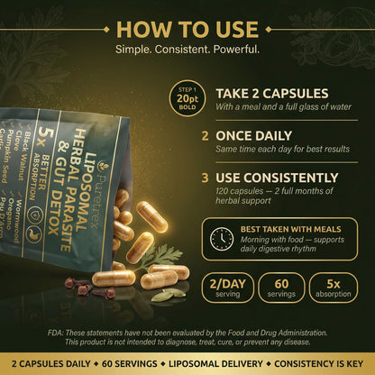 Liposomal Herbal Gut Cleanse Capsules – Black Walnut, Wormwood & Oregano