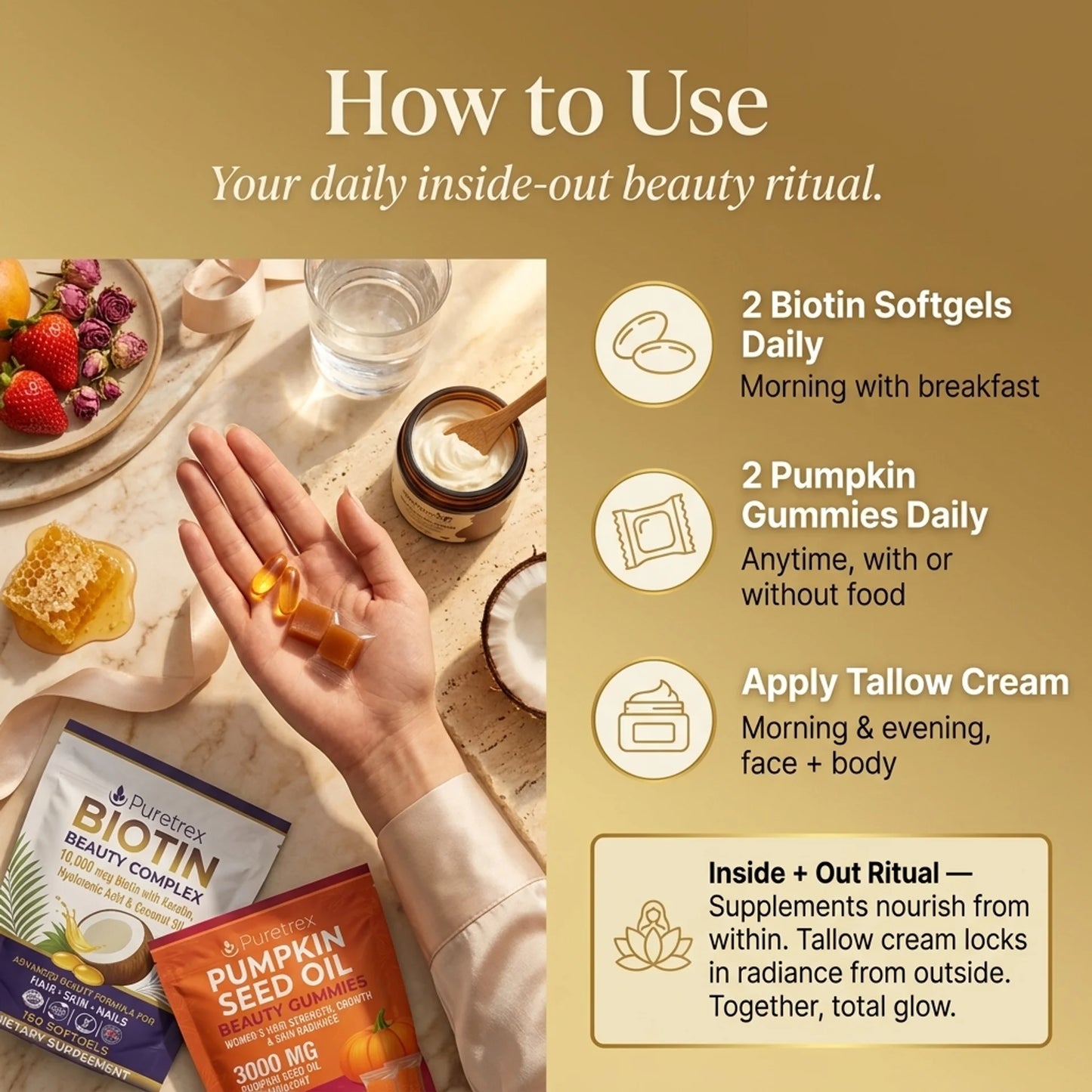 Inside-Out Beauty Bundle — Biotin Complex + Pumpkin Gummies + Tallow Cream