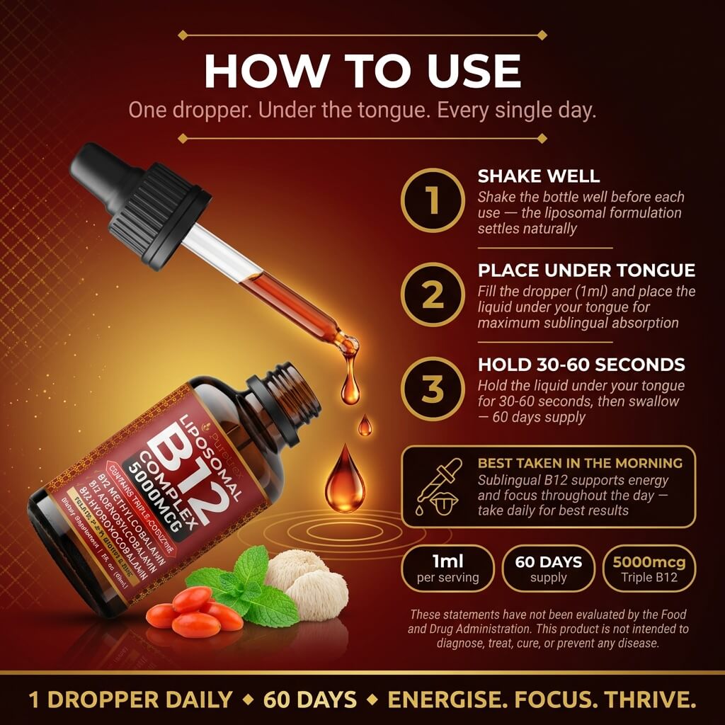 Liposomal B12 Complex Drops 5000mcg – Triple Active B12 with Methylcobalamin
