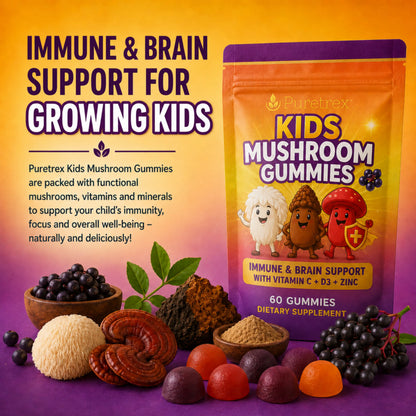 Kids Mushroom Gummies – Immune & Brain Support with Vitamin C, D3 & Zinc