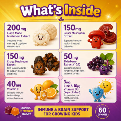 Kids Mushroom Gummies – Immune & Brain Support with Vitamin C, D3 & Zinc