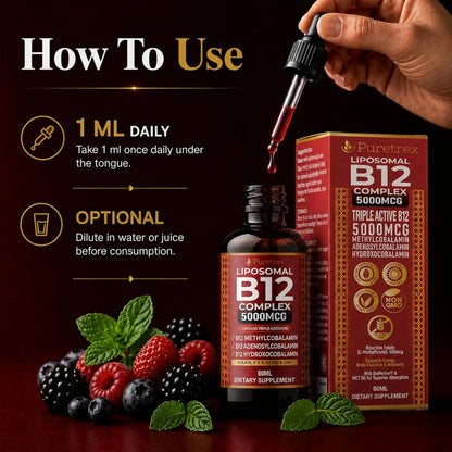 Liposomal B12 Complex Drops 5000mcg – Triple Active B12 with Methylcobalamin