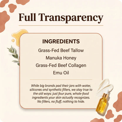 Beef Tallow Face & Body Cream – Collagen, Manuka Honey & Emu Oil