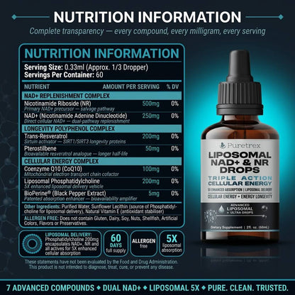 Liposomal NAD+ & NR Drops – Triple Action Cellular Energy with Enhanced Absorption