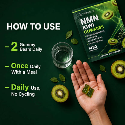 NMN + Resveratrol Kiwi Gummies – NAD+ with CoQ10 & Vitamin D3