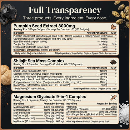 Men's Daily Foundation Stack — Pumpkin Seed Oil/Saw Palmetto + Shilajit + Magnesium Glycinate