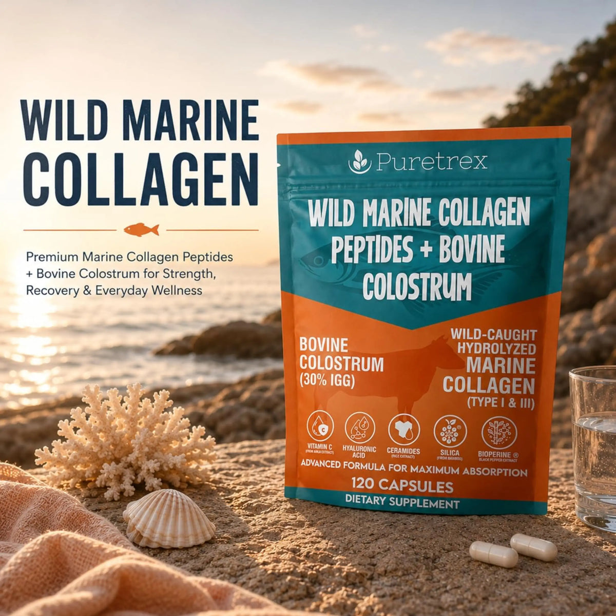 Wild Marine Collagen Peptides + Bovine Colostrum – Hyaluronic Acid & BioPerine®