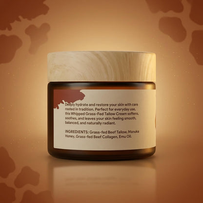 Beef Tallow Face & Body Cream – Collagen, Manuka Honey & Emu Oil