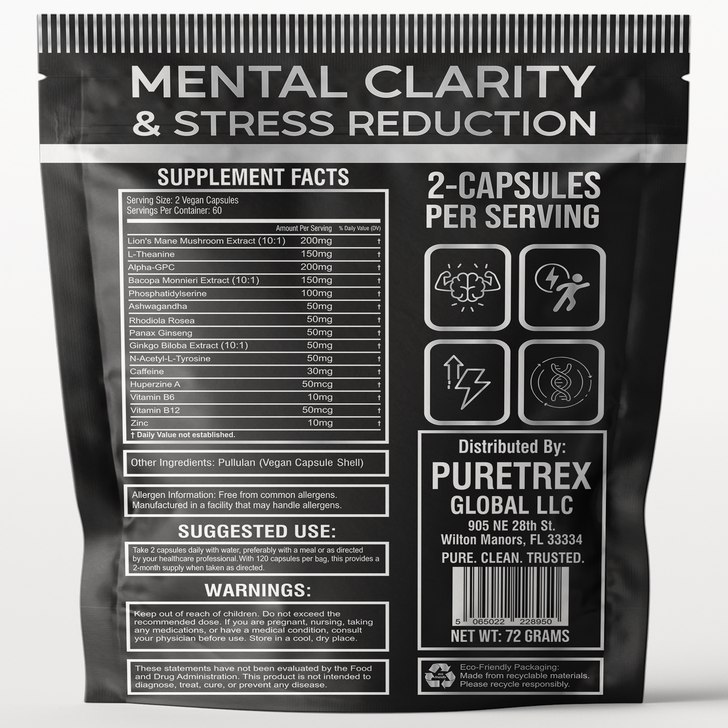 Neuro Boost Clarity Complex - back of packaging with nutrition facts