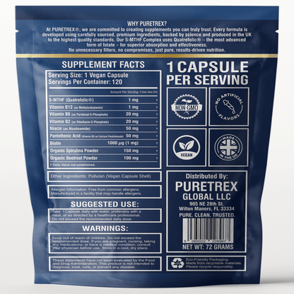 5-MTHF Complex with Quatrefolic® - back of packaging with nutrition facts