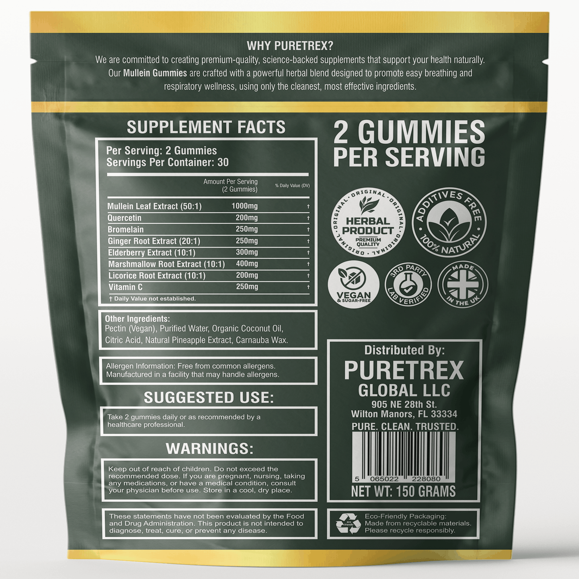 8-in-1 Mullein Gummies - back of packaging with nutrition facts