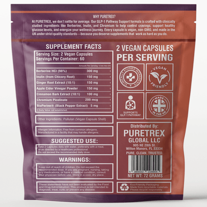 GLP-1 Support Complex with Berberine, Inulin & Chromium - back of packaging with nutrition facts