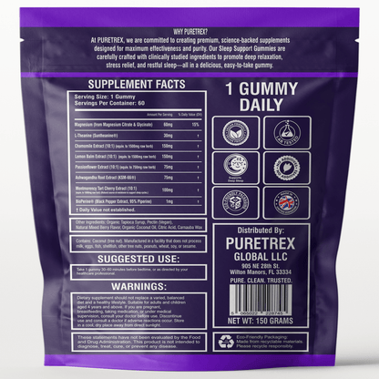 Family Sleep Gummies for Adults & Kids (4+) - back of packaging with nutrition facts