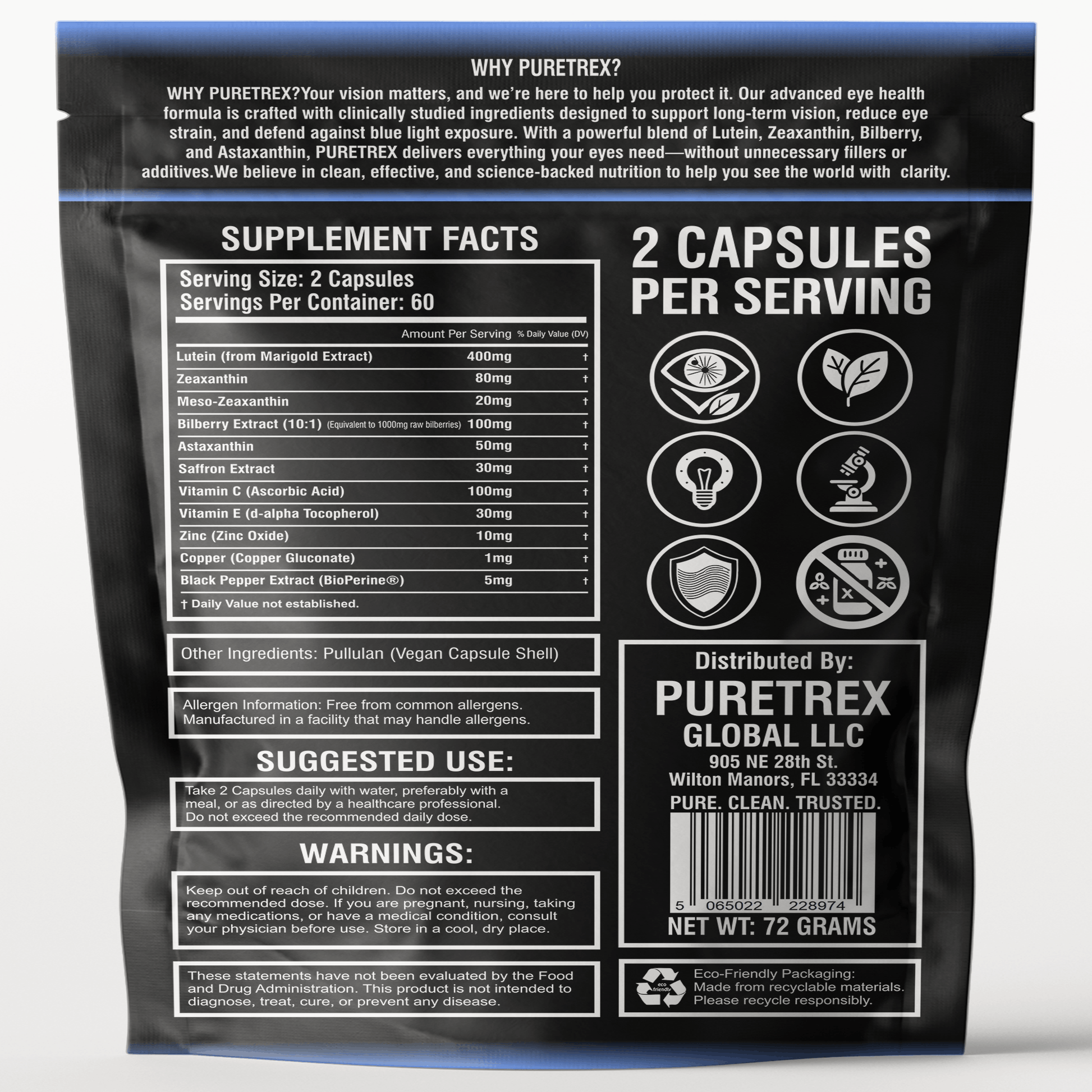 Eyeshield 360 Vision Support - back of packaging with nutrition facts