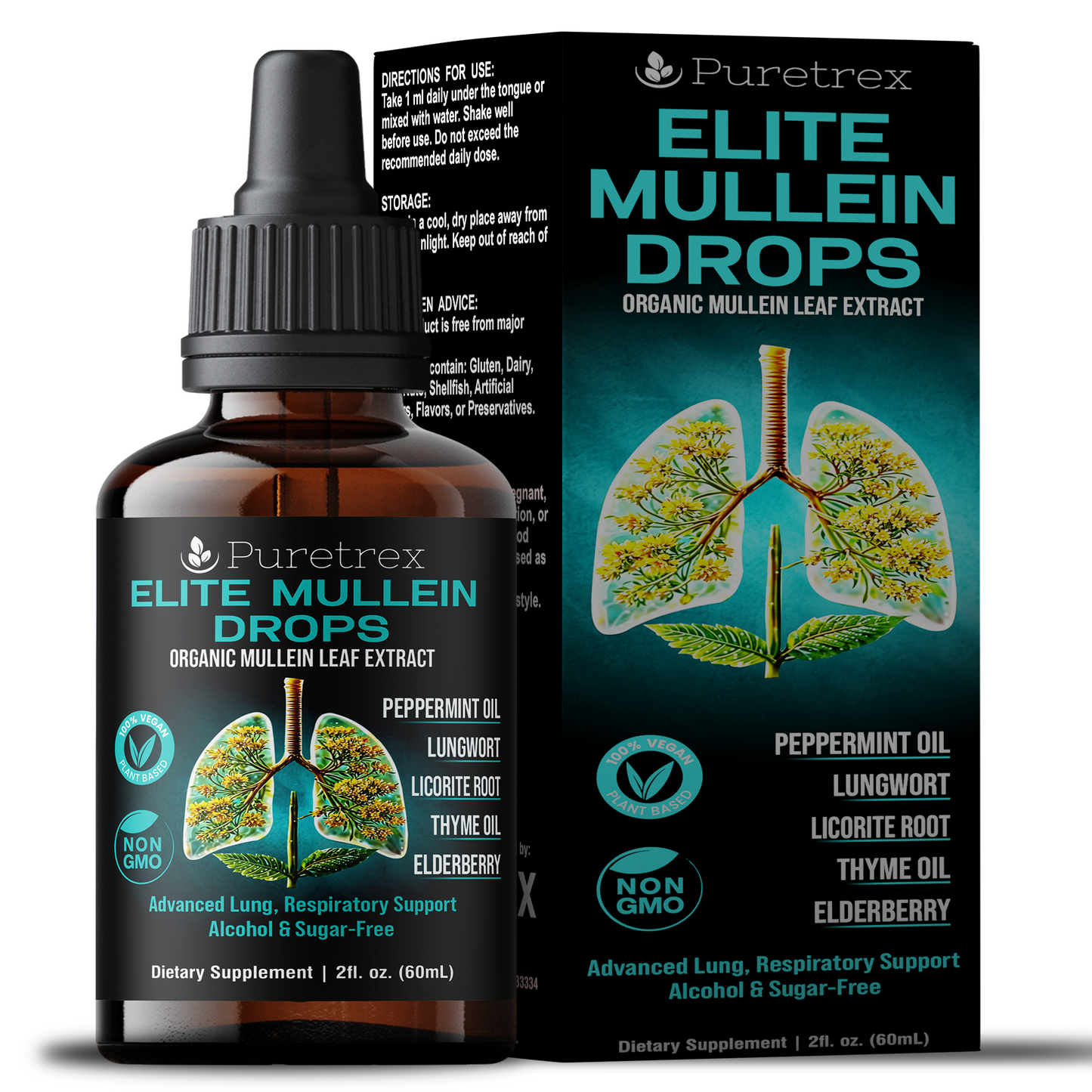 Elite Mullein Drops - product packaging by PURETREX