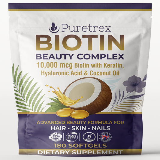 Biotin Beauty Complex 10,000µg with Keratin, Hyaluronic Acid, Bamboo Extract & Coconut Oil