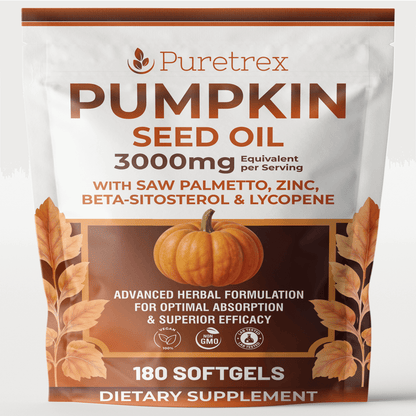 Puretrex Pumpkin Seed Oil supplement package on a white background