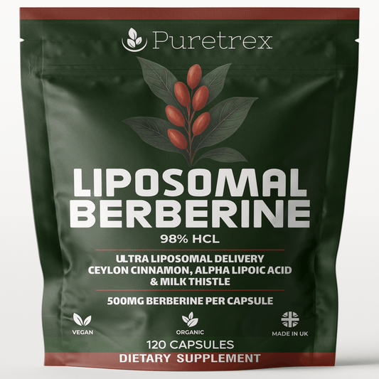 Liposomal Berberine 98% HCL 500mg + Ceylon Cinnamon, ALA, Milk Thistle - product packaging by PURETREX