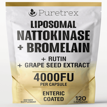 Liposomal Nattokinase 4000FU + Bromelain - product packaging by PURETREX