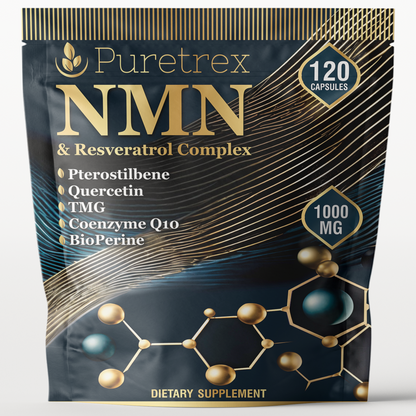NMN & Resveratrol 7-in-1 Complex: Advanced Supplement - product packaging by PURETREX