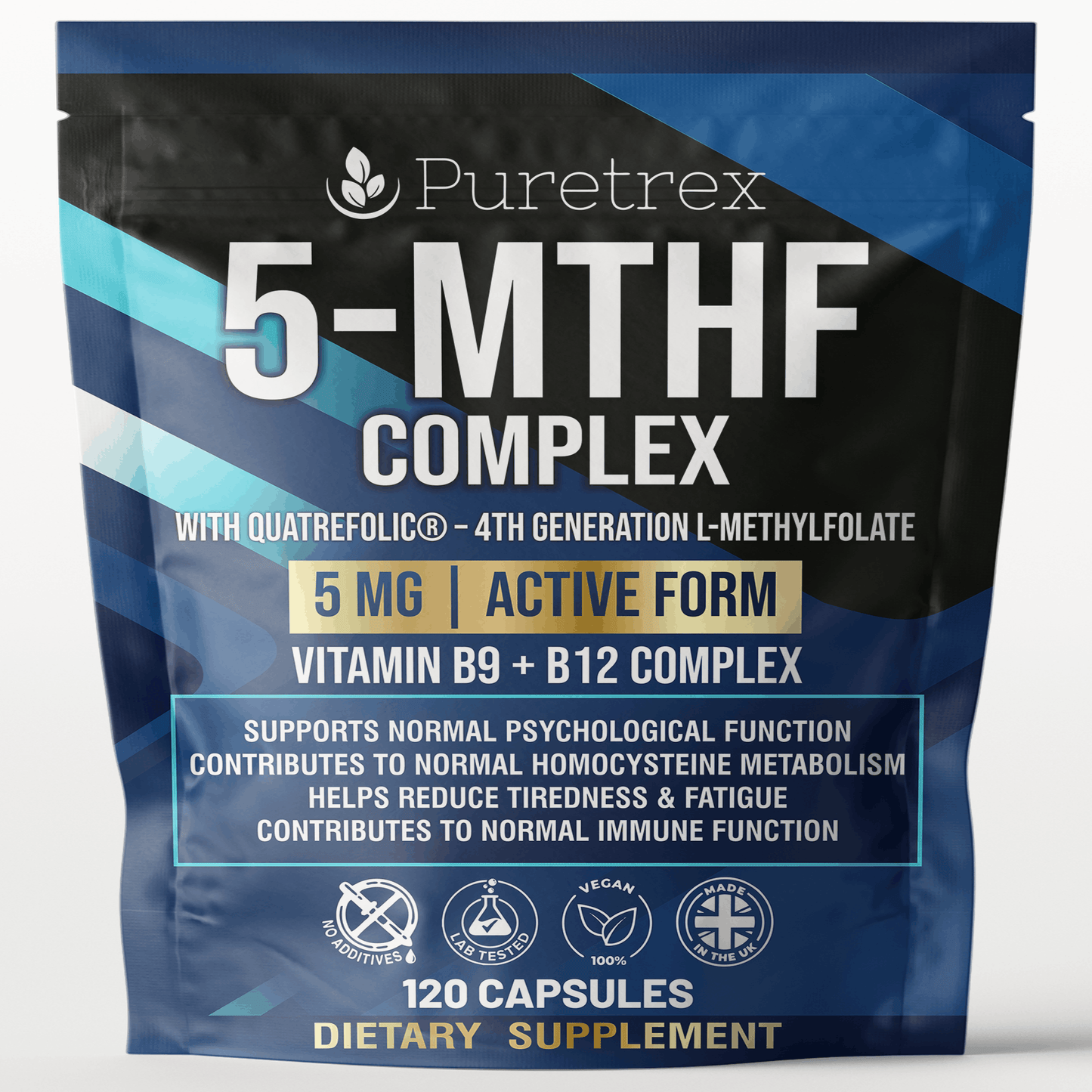 5-MTHF Complex with Quatrefolic® - product packaging by PURETREX