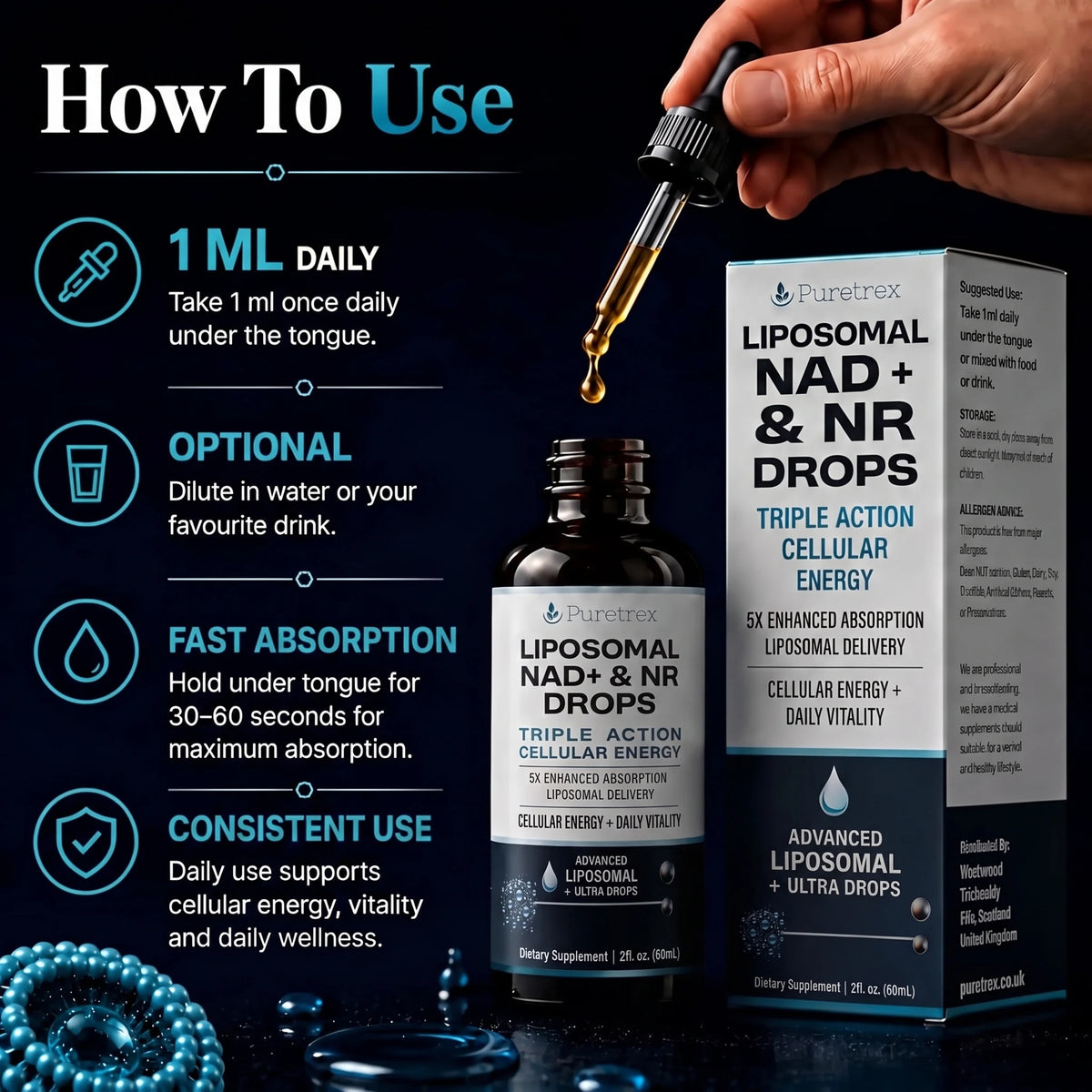 Liposomal NAD+ & NR Drops – Triple Action