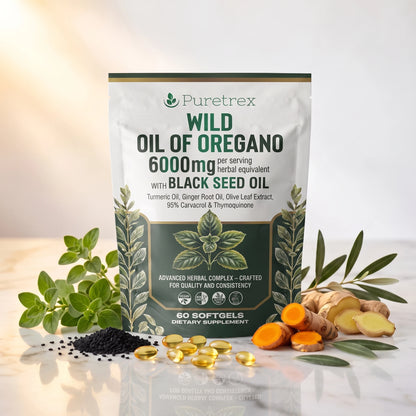 Wild Oil of Oregano 6000mg – 95% Carvacrol with Black Seed Oil & Turmeric | 60 Softgels