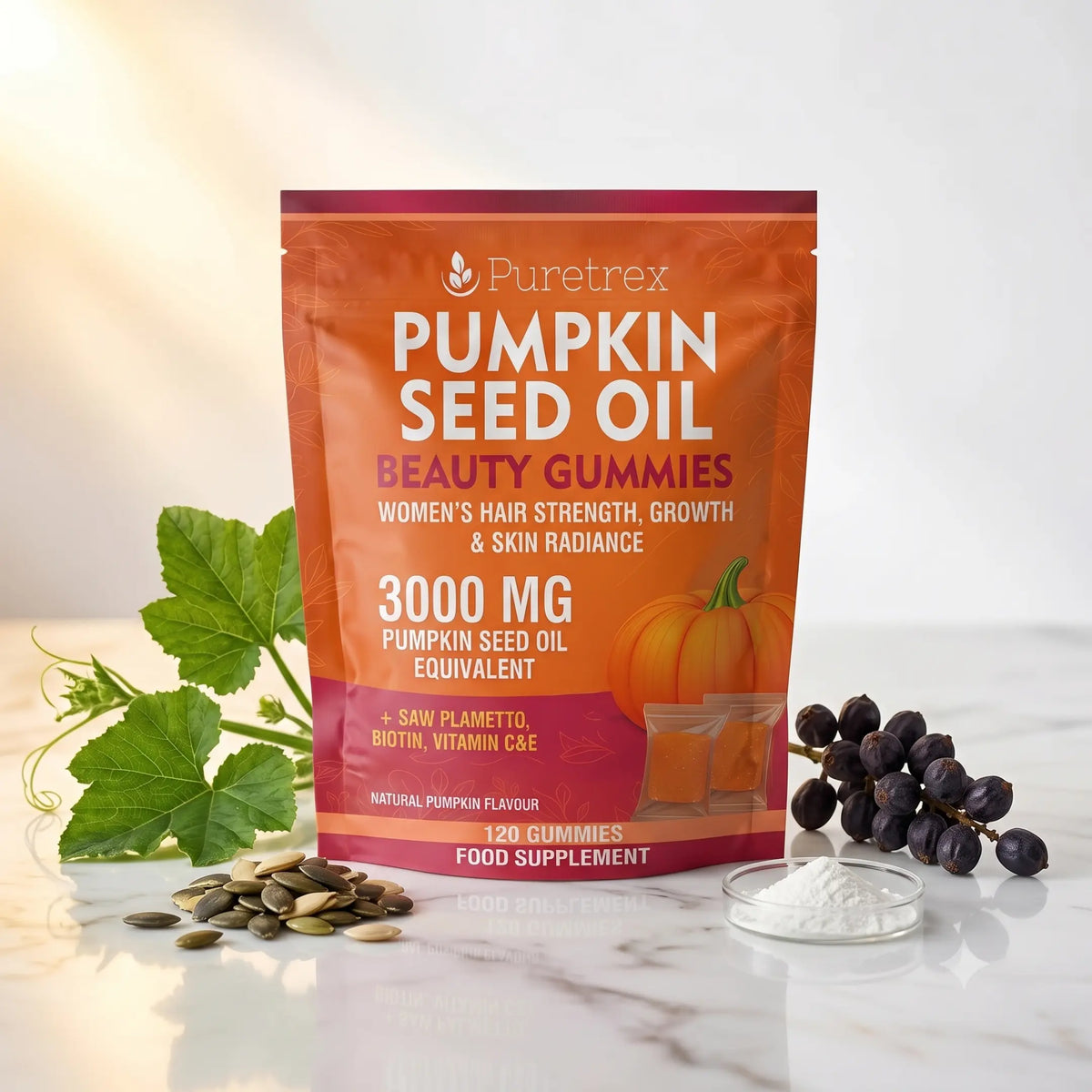 Pumpkin Seed Oil Gummies for Women – Biotin, Saw Palmetto & Vitamins C & E