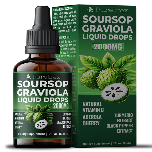 Soursop Graviola Liquid Drops 2000 mg - product packaging by PURETREX