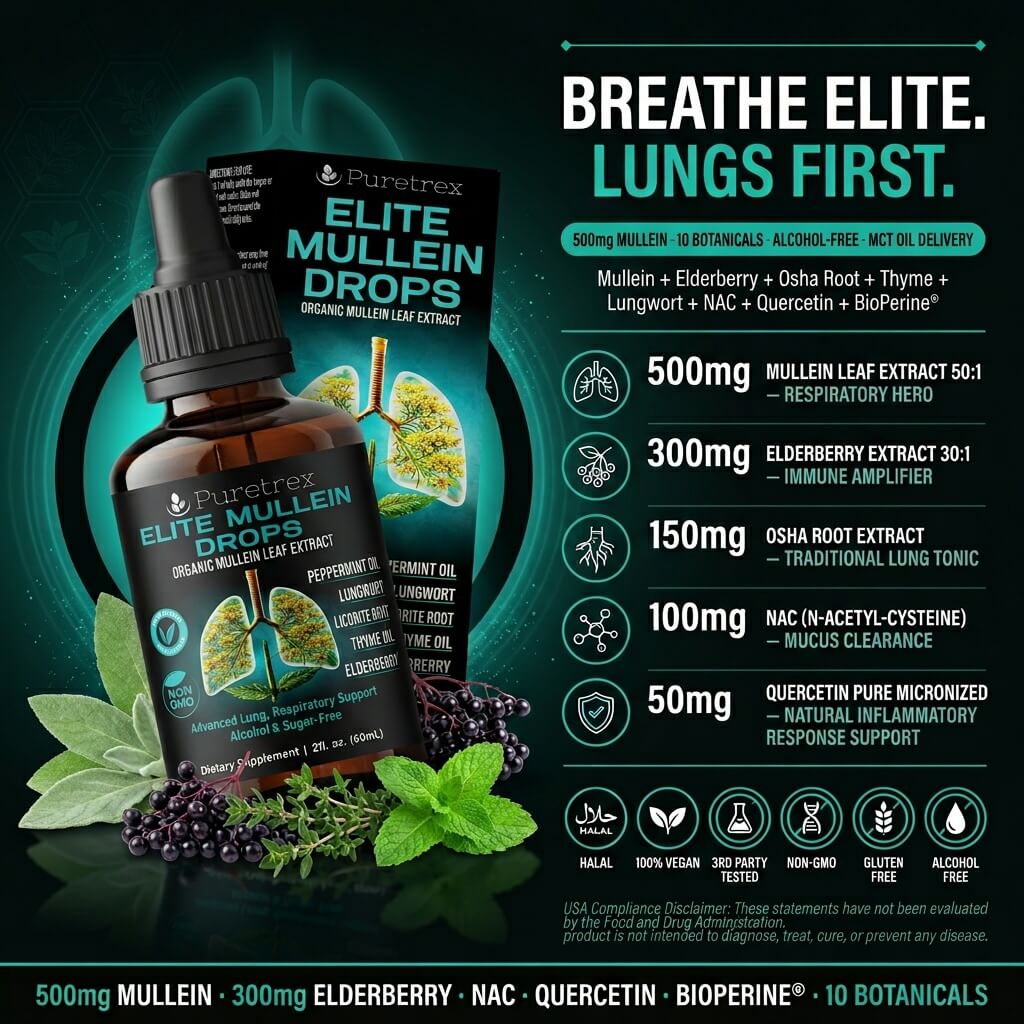 Elite Mullein Drops – Organic Mullein Leaf with Peppermint, Lungwort & Thyme