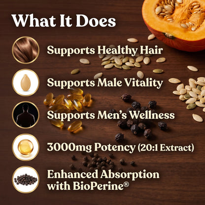 Pumpkin Seed Oil 3000mg with Saw Palmetto – Zinc, Beta-Sitosterol & Lycopene | 180 Softgels