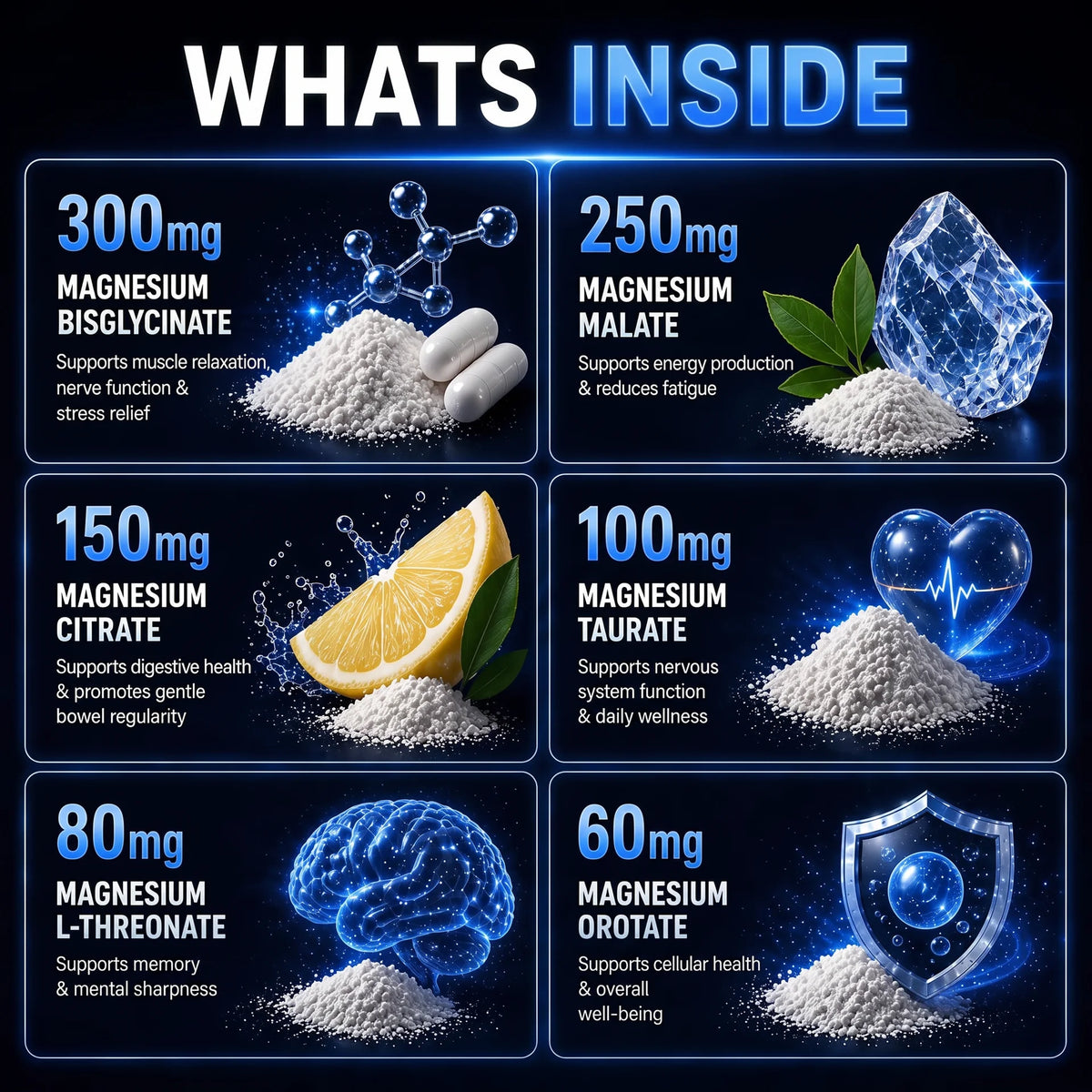 Magnesium Glycinate Complex – 6 Forms + Vitamin B6, Zinc & BioPerine®