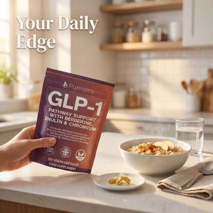 Puretrex GLP-1 pathway support with berberine, inulin and chromium, 120 vegan capsules clinically studied formula for cravings and glucose balance.