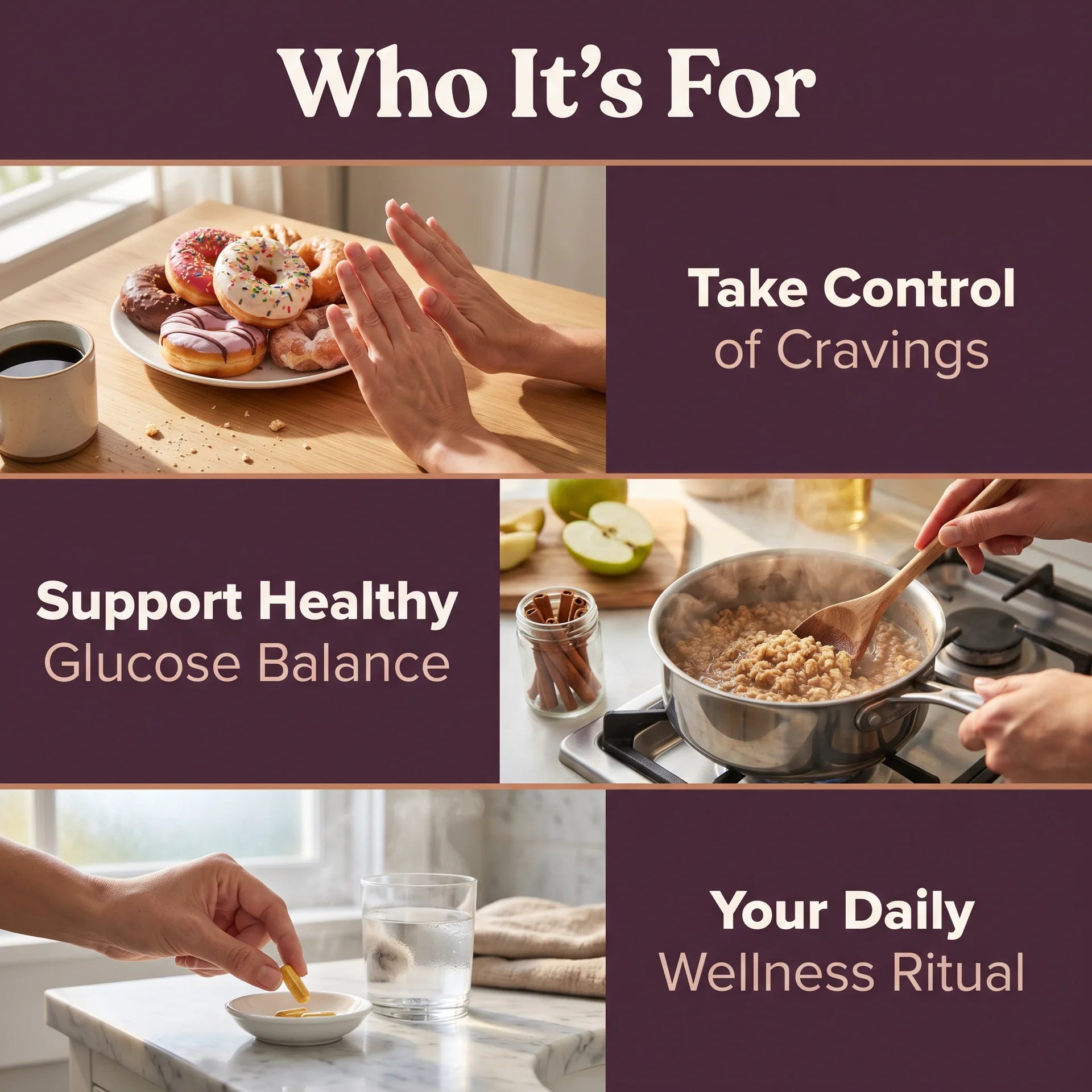 GLP-1 pathway support supplement for adults seeking cravings control, healthy glucose balance and a daily metabolic wellness ritual.