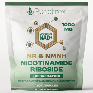 PURETREX NAD+ Liposomal NR & NMNH Nicotinamide Riboside and Resveratrol 1000mg supplement pouch, 120 capsules for cellular energy and anti-aging support